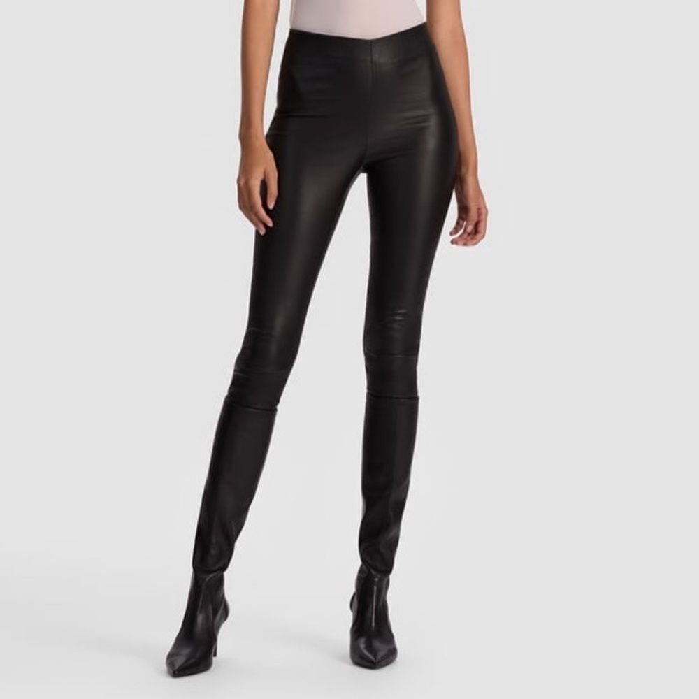 Alice + Olivia Black Lennox Lamb Leather Leggings With Back Zipper Size 8